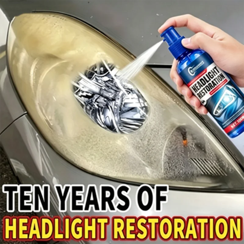 New Car headlight repair spray - removes yellow oxidation, scratches, haze and mist, making your headlights shine instantly