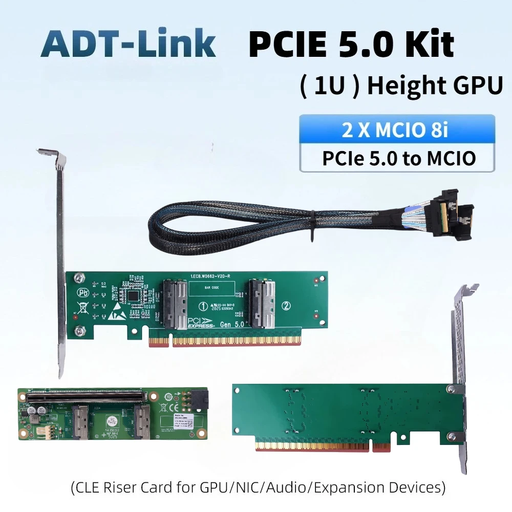 

PCI Express 5.0 x16 to Two MCIO 8X Expansion Card 8I Adapter 1U Expansion Adapter Card Dual MCIO Port HBA Card 32Gb/s 2x MCIO X8