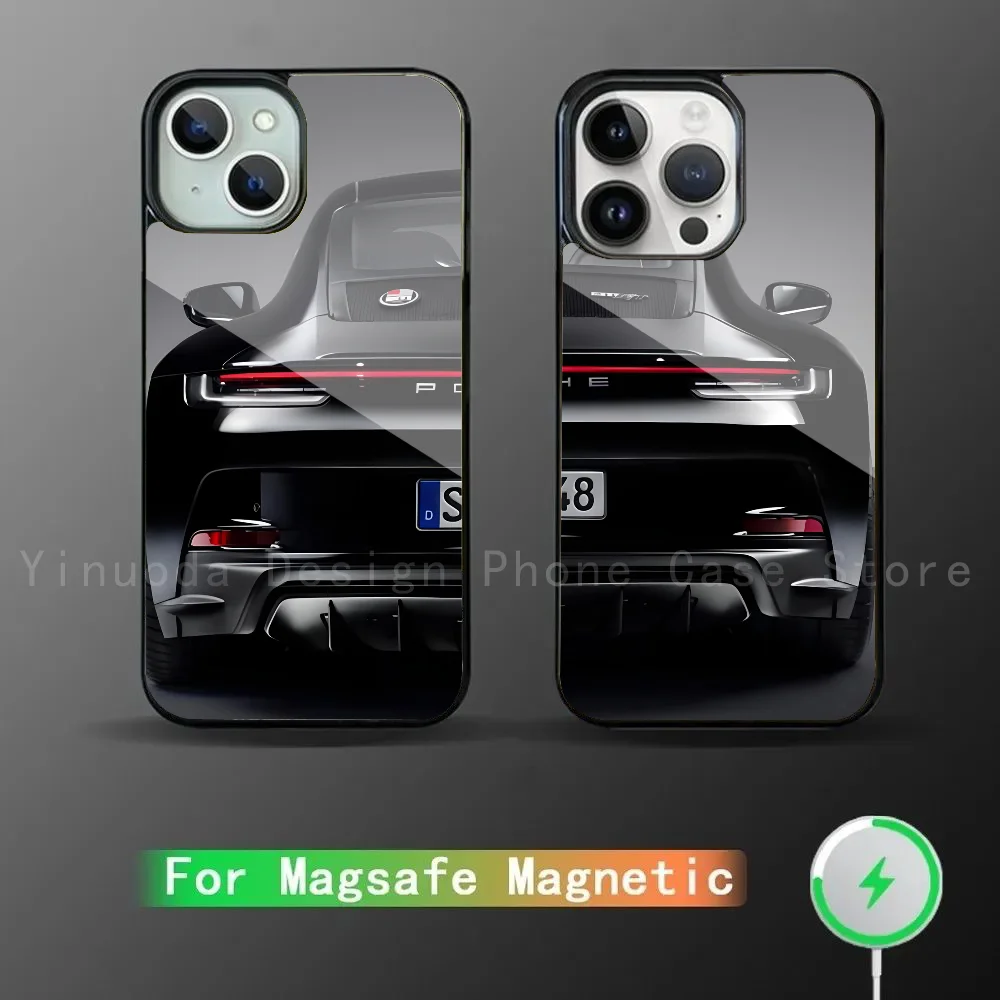 Pop Black And White German Luxury Sports Car Wall Art 911 GT3 RS Turbo Phone Case Strong Magnetic For IPhone 16 15 14 13 Pro Max