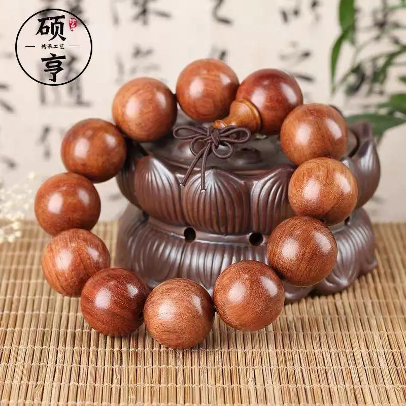 Myanmar Yellow Rosewood Bracelet Buddha Beads Men and Women Rosewood Amusement Article Bracelet Hainan Yellow Pear Couple Jewelr