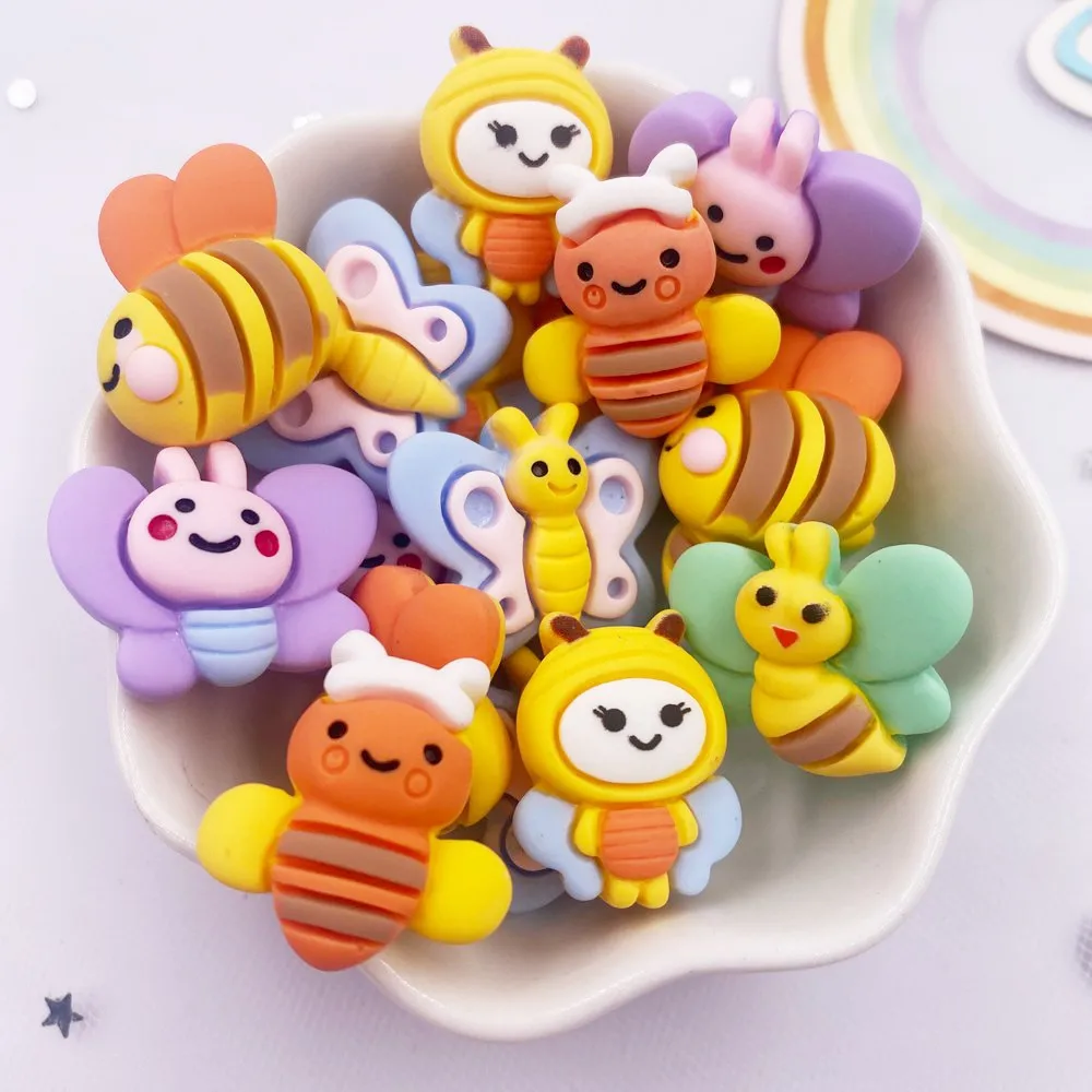 Hand Painted Resin Kawaii Colorful Cartoon Animal Bee Flatback Stone Figurine 10PCS Scrapbook DIY Decor Bow Accessories Crafts