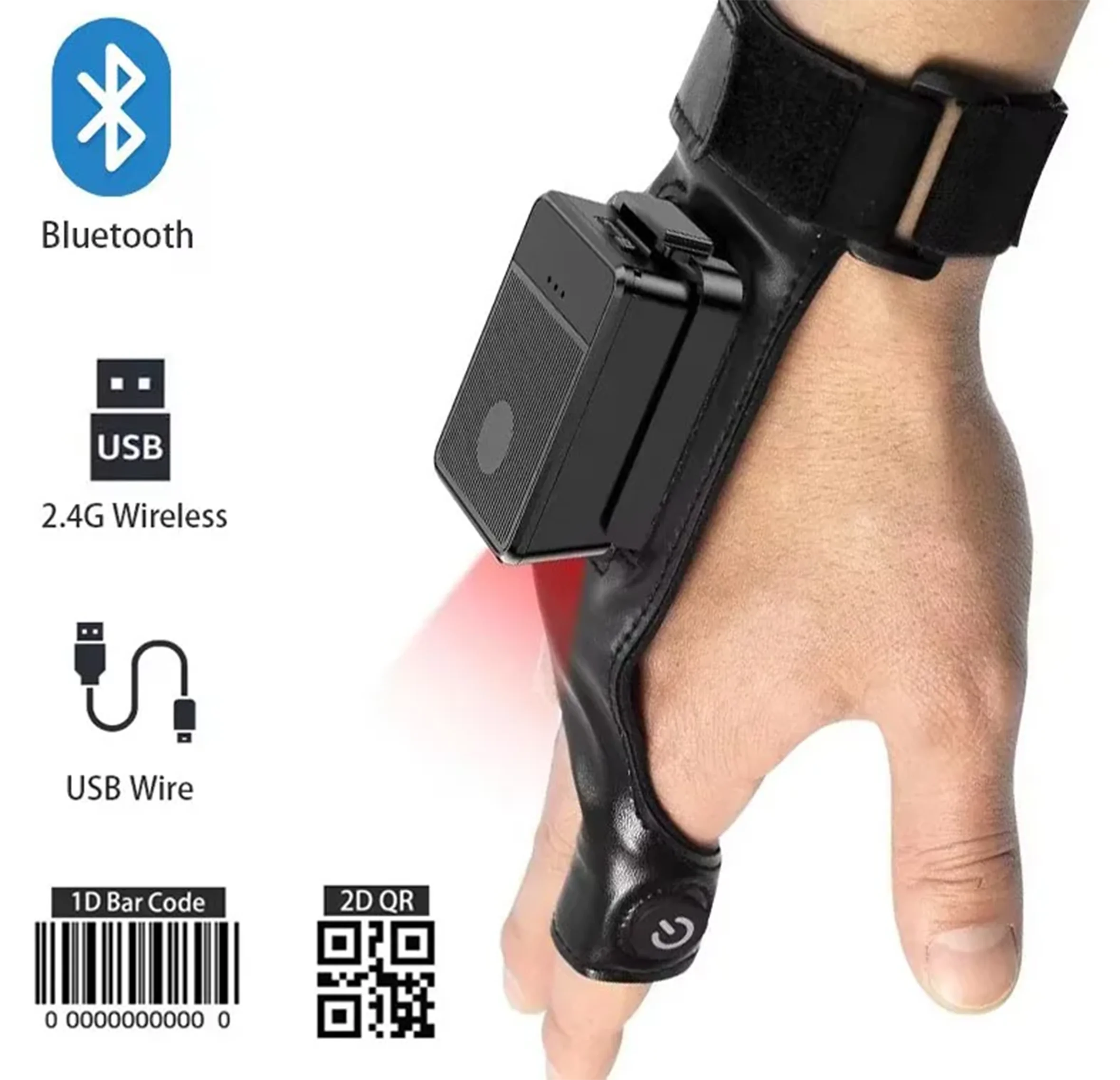 

JEESTON QR-vingerbarcodelezer Draadloos apparaat 2D Bluetooth-barcodescanner Draagbare scanner voor linker- en rechterhandschoen