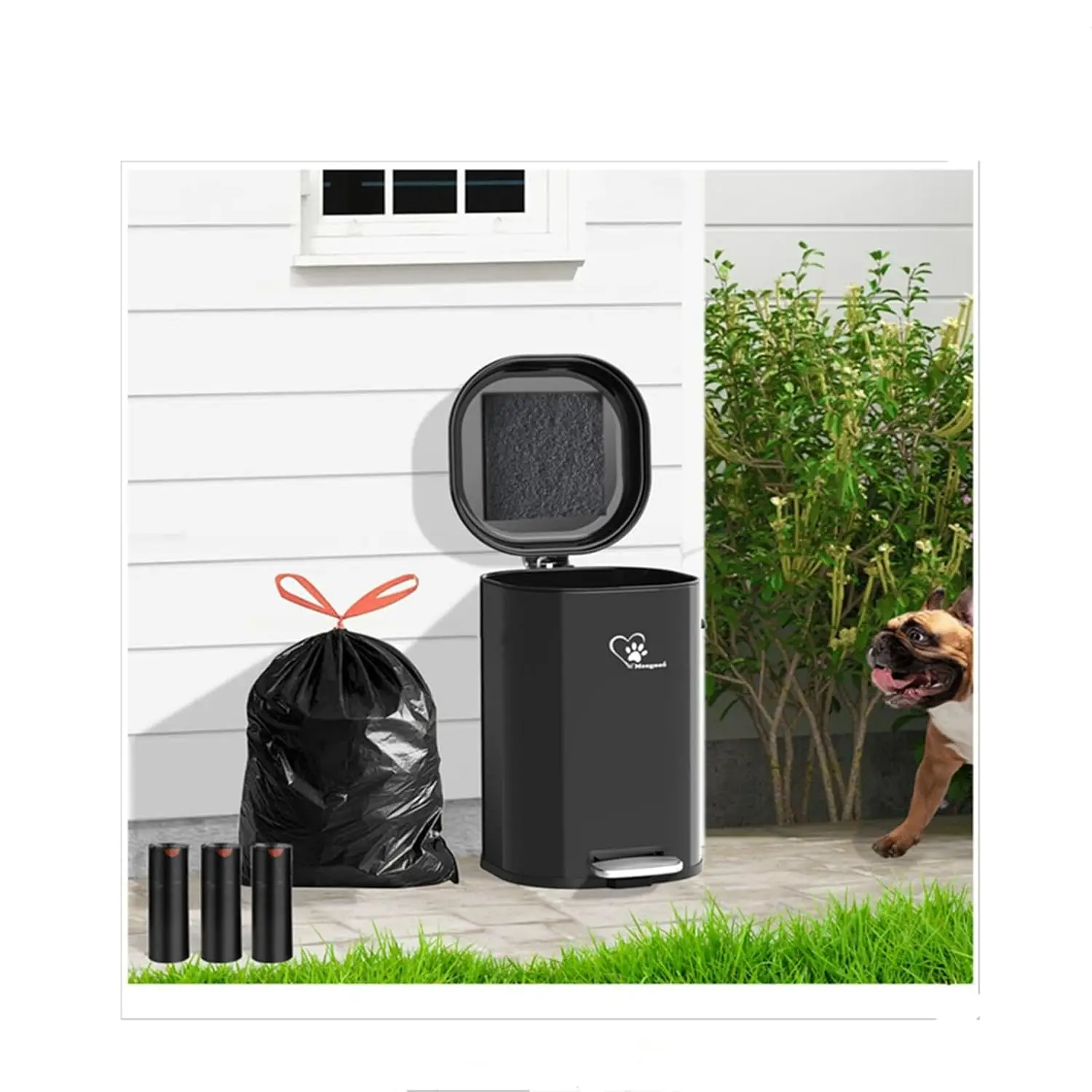 

18L Stainless Steel Pet Waste Trash Can with Odor Control, Soft Close Lid & Step-On Pedal for Indoor/Outdoor Use