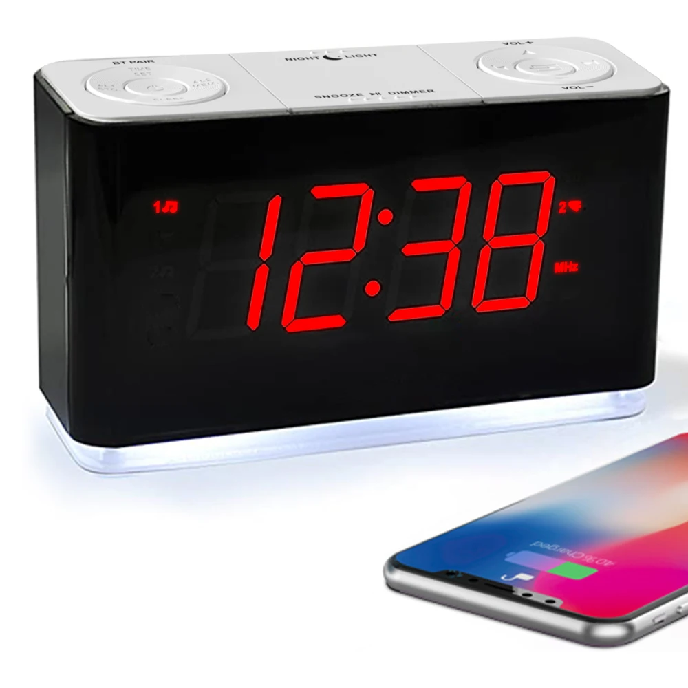 Alarm Clock Radio with Bluetooth, Dual Alarm, Dimmable LED Display, 16 Levels Volume, FM Radio with Sleep Timer, Night Light