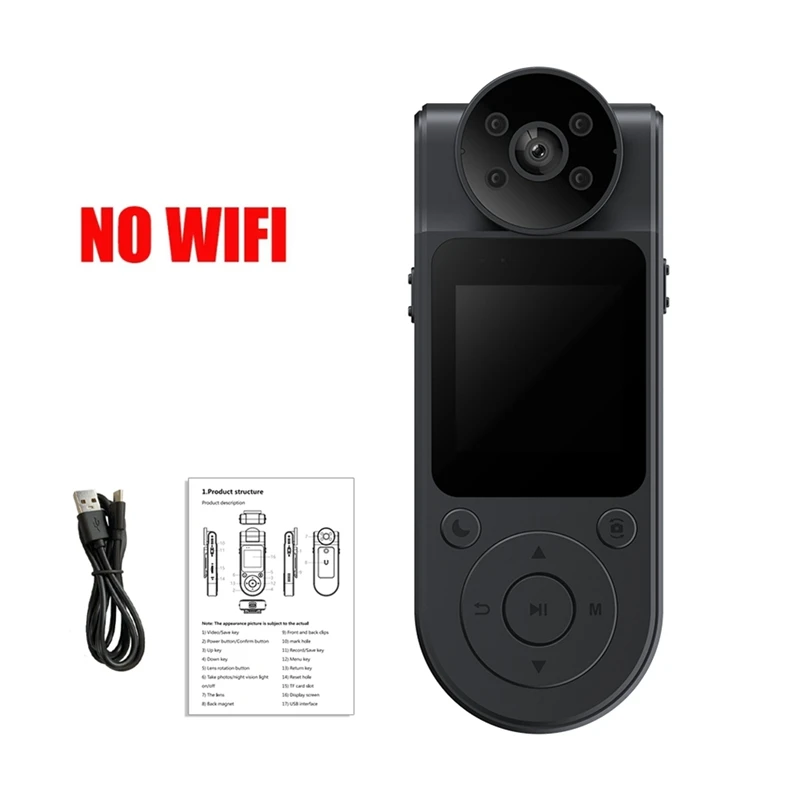 Mini câmera FULL-HD 1080P Bodycam 180 °   Câmera DV esportiva ajustável Gravador de aplicação da lei ao ar livre Câmera de visão noturna