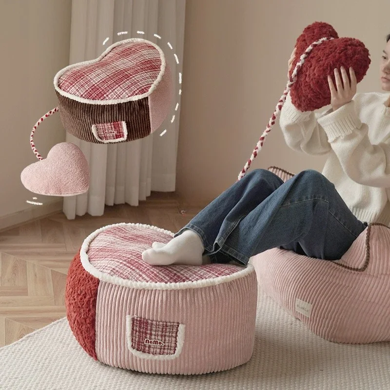Cute Heart-Shaped Corduroy Stool with Plush Accents - New Accent Cushion for Bedroom, Living Room & Home Decor
