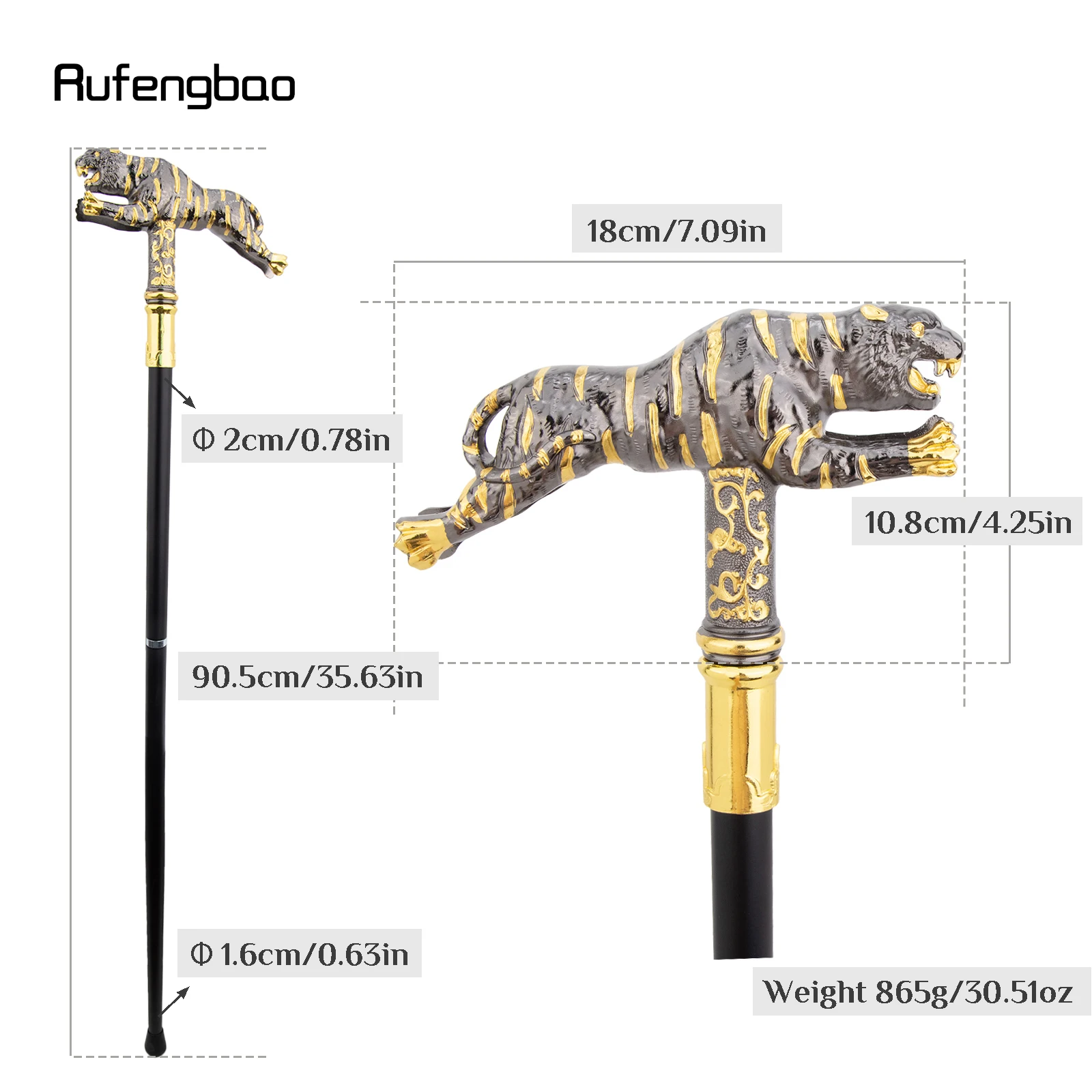 الذهبي الأسود النمر موضة عصا للمشي الزخرفية Cospaly قصب هالوين الصولجان العصا Crosier أداء المرحلة قصب 90 سنتيمتر #2