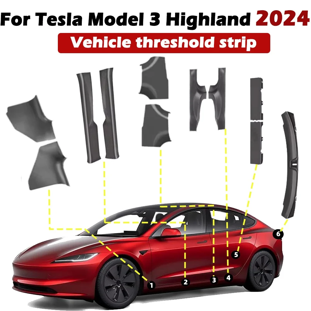 Per Tesla Model 3 Highland 2024 striscia di soglia della porta posteriore anteriore, protezione del davanzale della porta cuscinetti impermeabili in