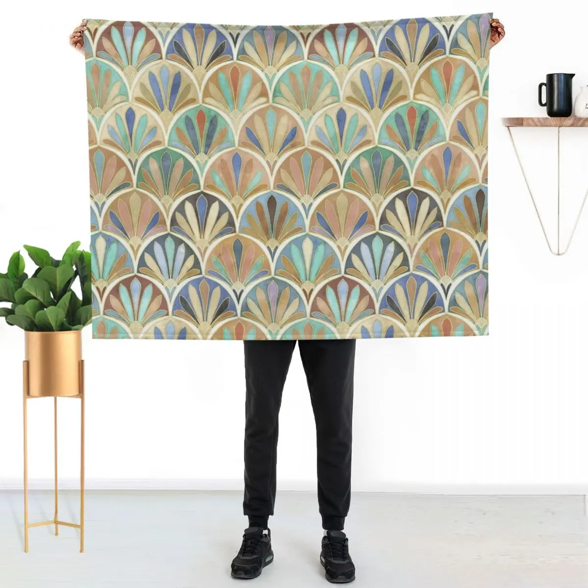 Autumn Neutrals Vintage Twenties Art Deco Pattern Throw Blanket Beautifuls Polar Picnic Giant Sofa Soft Beds Blankets