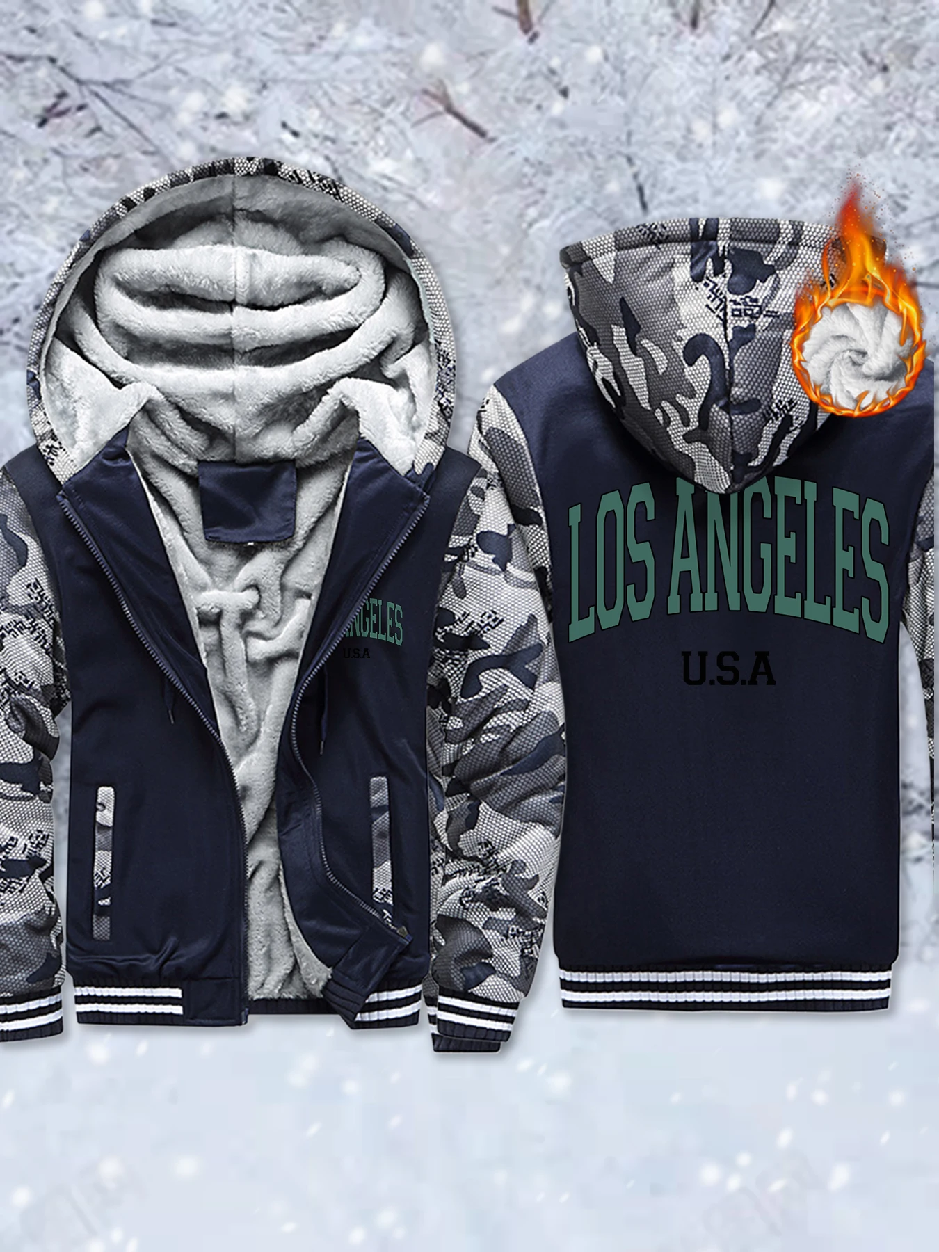 

Los Angeles Usa Letter Printed Man'S Pullover Casual Fashion Streetwear Fleece Warm Coat Outdoor Winter Comfortable Sweatshirt