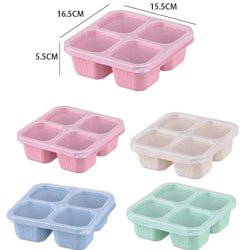 Reusable Bento Lunch Boxes for Kids Adults Meal Prep Lunch Containers 4 Compartment Small Wheat Straw Divided Food Storage