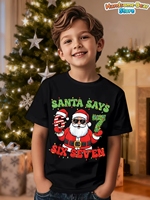 Fun Six Seven 6 7 Meme Christmas T-Shirts for Kids Y2k Humor Saying Tee Crew Neck Santa Claus Graphic Casual Children's Clothing