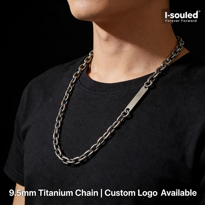 

Мужское ожерелье из чистого титана, 9,5 мм, массивное, в стиле хип-хоп, уличная мода, с возможностью нанесения логотипа, пустой кулон-жетон