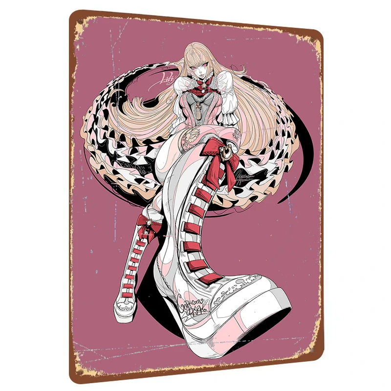 Gothic Lolita Girl Metal Tin Sign Anime Peripheral Wall Decor Creative Home Hanging Ornament