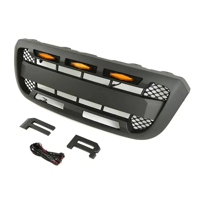 For Ford Ranger T5 2004 2005 2006 - 2009 2010 2011 Raptor Type Grille Amber LED ABS Racing Grills Front Mask Bumper Mesh A11-BC