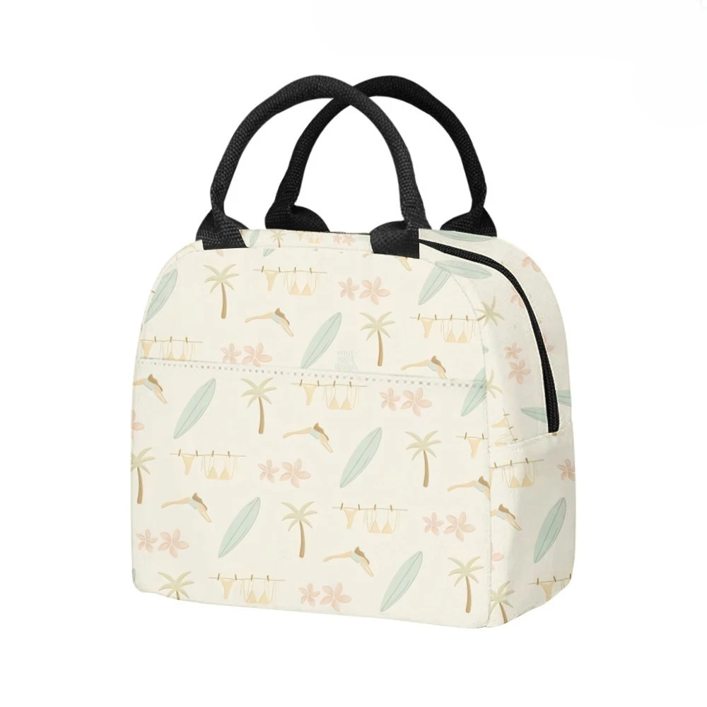 Sailboats Palm Trees Beach Insulated Lunch Bag Side Pocket Waterproof Reusable Office Easy Clean Design for Work School Picnics