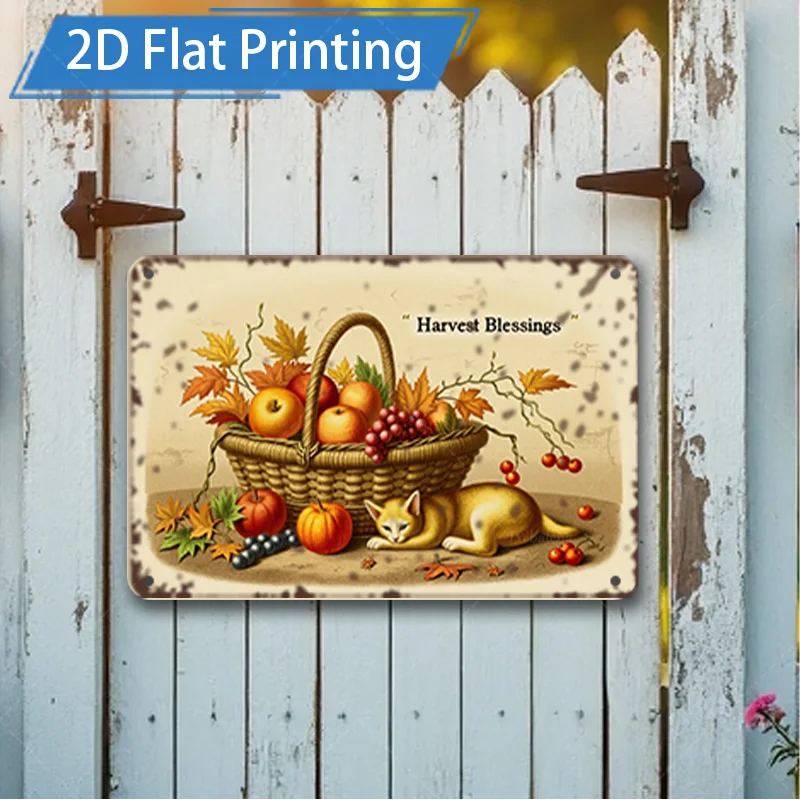 

1pc 8x12inch Metal Sign "Rustic Harvest Blessings Sign with Fox and Pumpkins for Farmhouse Decor"