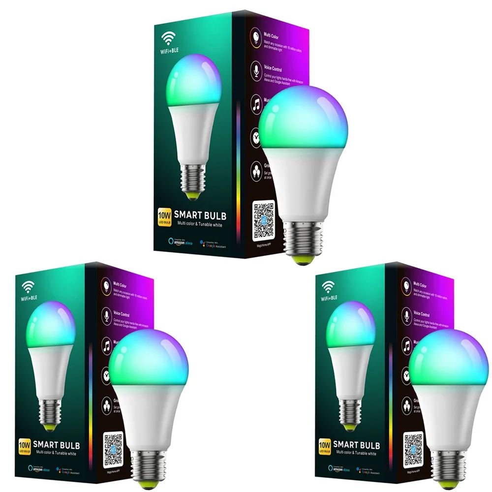 3PCs/Lots Smart WiFi Light Bulb A60 Color Mixing Dimming Voice Control Mobile Phone 2.4G Remote Control Music Remote Timing E27