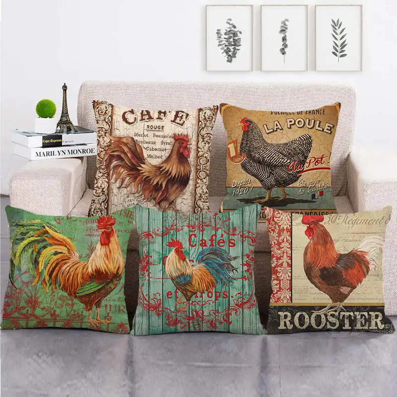 

Pet Animals Pillow Case 18x18 Inches Cushion Rooster Hen Printed Cushion Cover Farmhouse Home Sofa Decorative Throw Pillow Cover