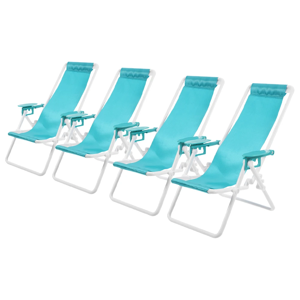 4 szt. Przenośne Krzesło Plażowe Małe Składane Miniaturowe Dekoracja Domku dla Lalek Krzesła do Opalania Składane Meble