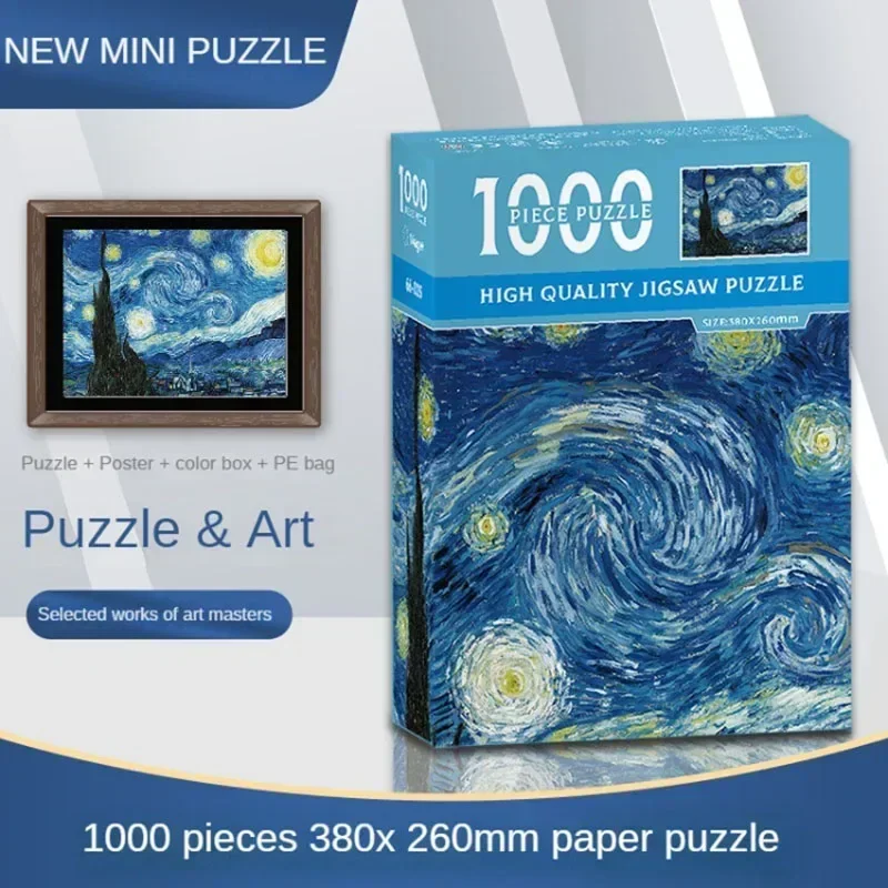 38*26cm Mini Puzzle 1000 sztuk dla dorosłych słynny obraz olejny Van Gogh Puzzle prezent na boże narodzenie zabawki zabawki edukacyjne