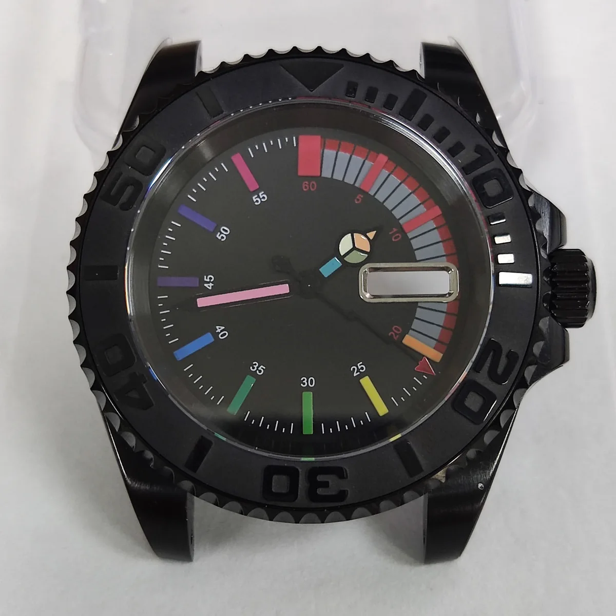 40mm nh35 caso homens relógio rainbow mostrador do relógio Novo logotipo personalizado caixa do relógio de mergulho assistir Vidro De Safira nh36 nh36 dial movimento nh36