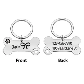 1 unidad de bonito lazo, texto personalizado, grabado láser, etiqueta para perro, collares de identificación para perro, accesorios grabados para decoración de perros