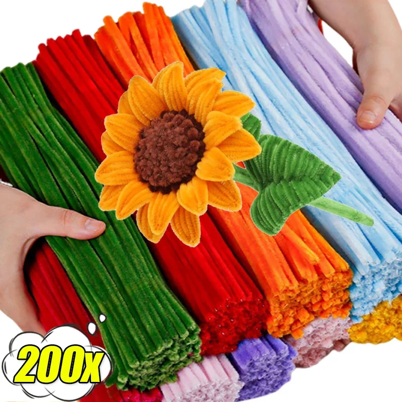 200-10PCS Colorful Chenille Stems Pipe Cleaners Plush Tinsel Stem Wired Sticks Twist Stick Hair Strip DIY Craft Educational Toys