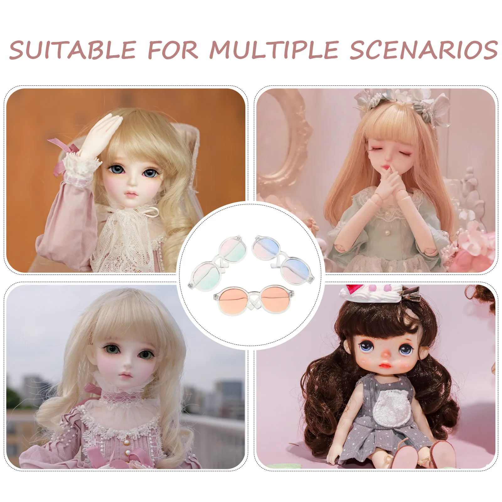 3Pcs Mini Round Eyeglasses Plastic Accessories for 20cm Cotton DIY Dollhouse Dress Up Costume Eyewear Glasses view 3