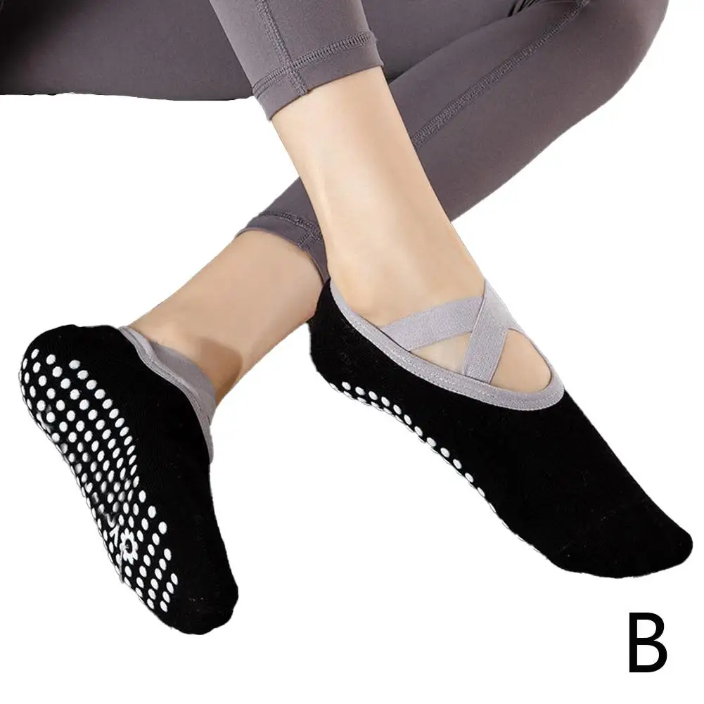 Calcetines de Yoga antideslizantes para mujer, medias deportivas con tirantes, transpirables, sin espalda, 1 par