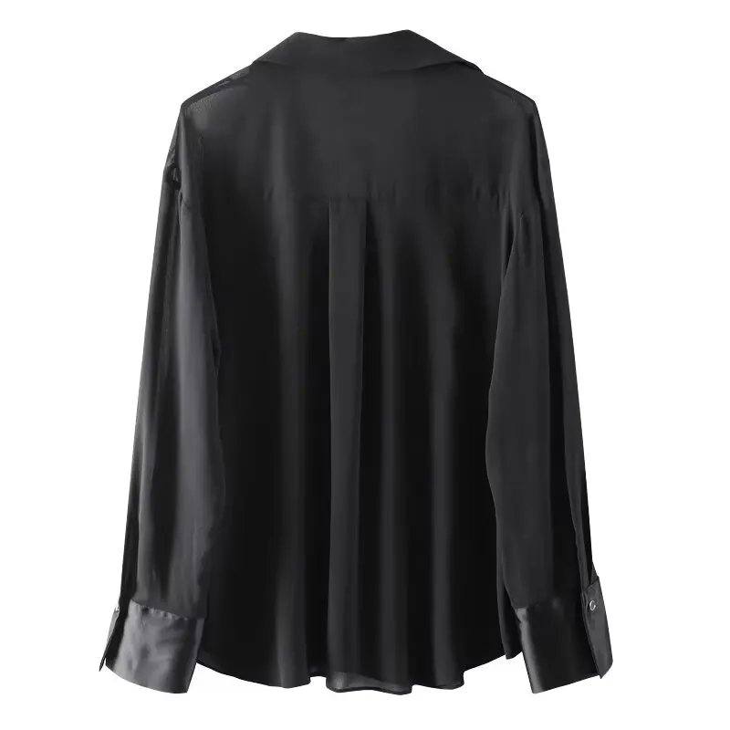 

Jenny&Dave Long Spring/Summer 2024 Shirt Women Velvet Spliced Perspective Chiffon Shirt Fashion Sleeved