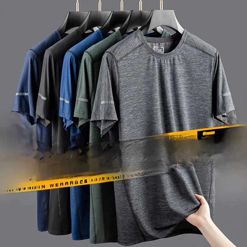 

Мужская футболка из ледяного шелка, ультратонкая, тихосохнущая, свободная, летняя, ort-Sve, большие размеры, повседневный топ, модная уличная одежда