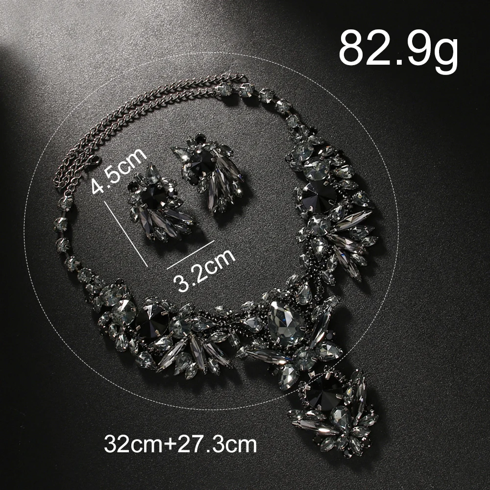 Black Dubai Jewelry Set Necklace African Luxury Statement Men Women Gift Choker Bride Prom Wedding Necklace and Earring Set