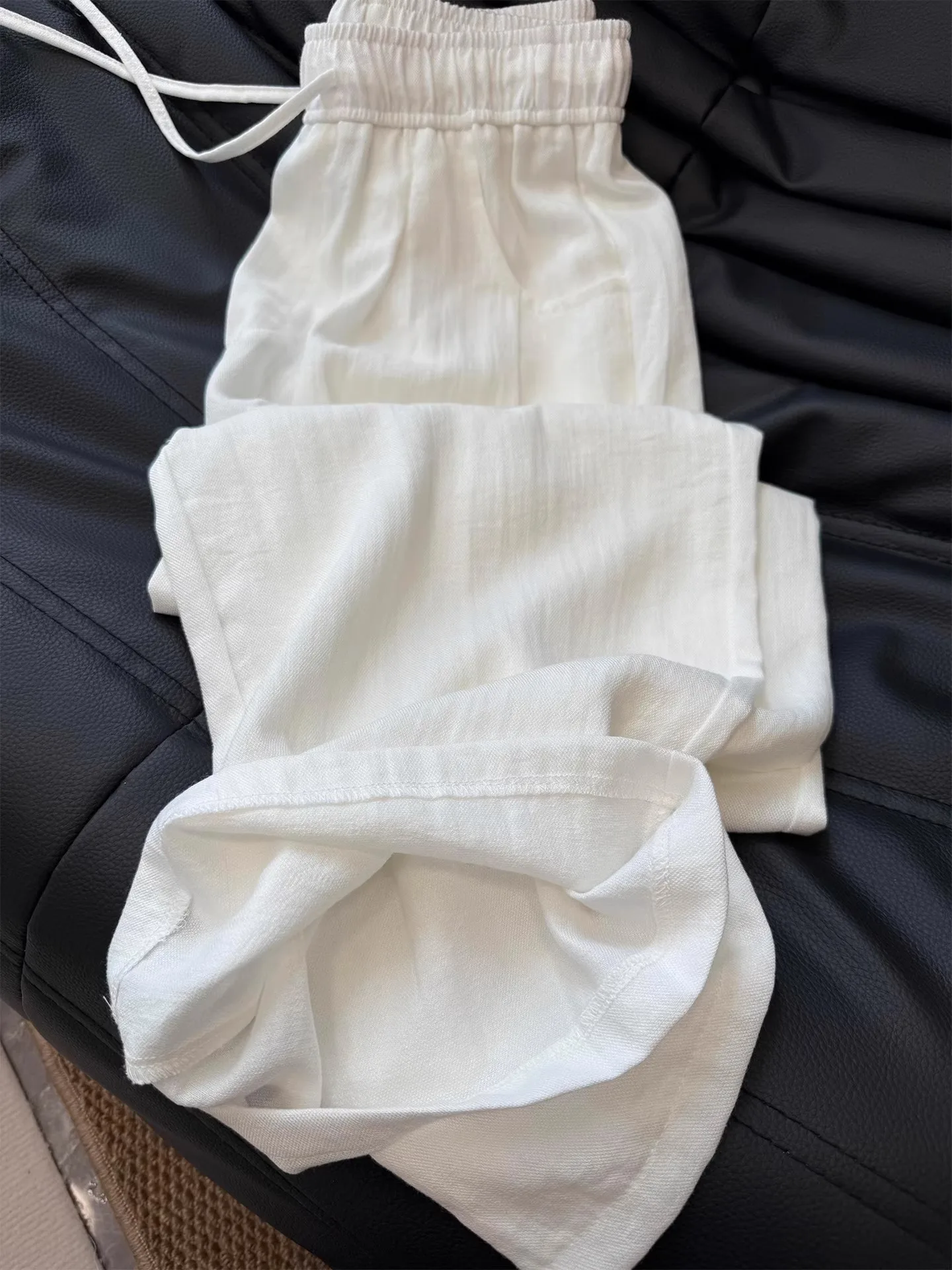 White Cotton Linen Casual Pants Women Summer Thin Large Size Loose Drapey Slim Straight Leg Linen Wide Leg Pants High Waist