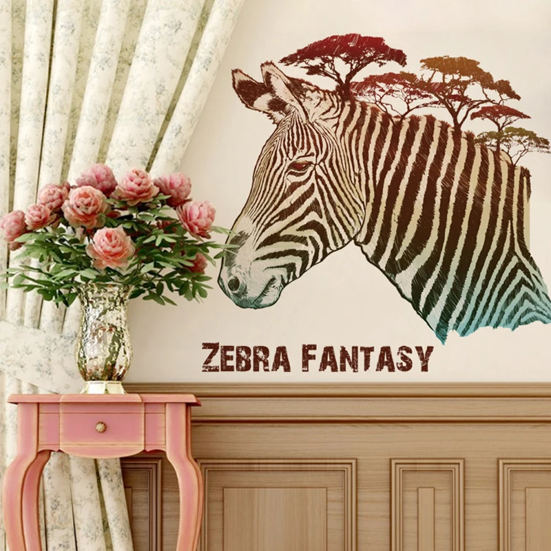 Striped zebra decoration bedroom door, living room, children's room, PVC material removable wall sticker