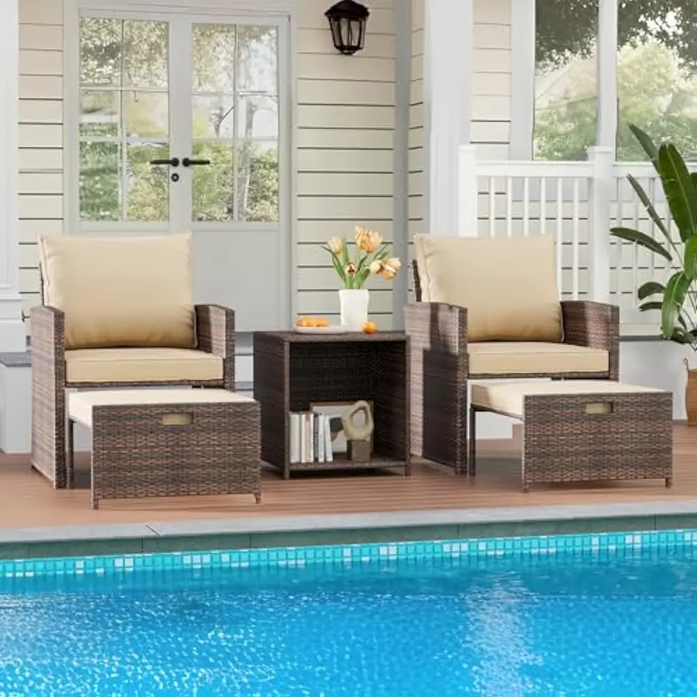 5 Piece  Furniture Set with Coffee Table, Soft Cushions , Outdoor Conversation Set for Lawn Pool Backyard