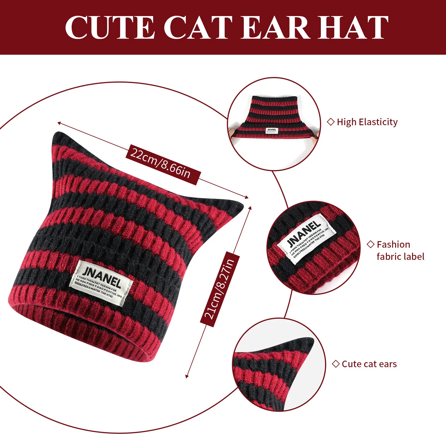 Knit Hat Scarf Gloves 3PCS Set New Fashion Striped Hnitted Hat For Women Winter Warm Cute Cat Ears Versatile Knitted Suit