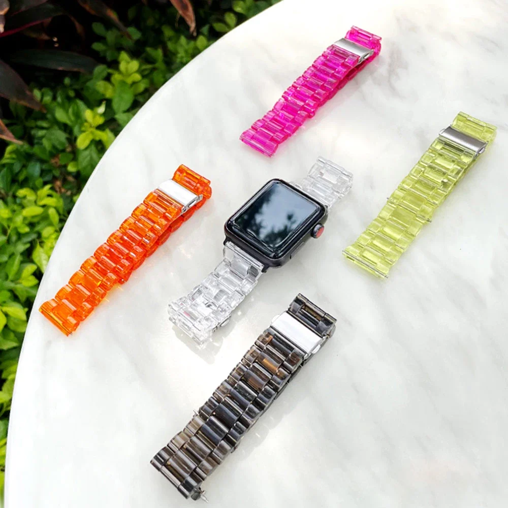 Transparent Resin strap for apple watch band 42mm 40mm correa 44mm 38mm Clear steel bracelet iwatch series 8 7 6 4 SE 41mm 45mm