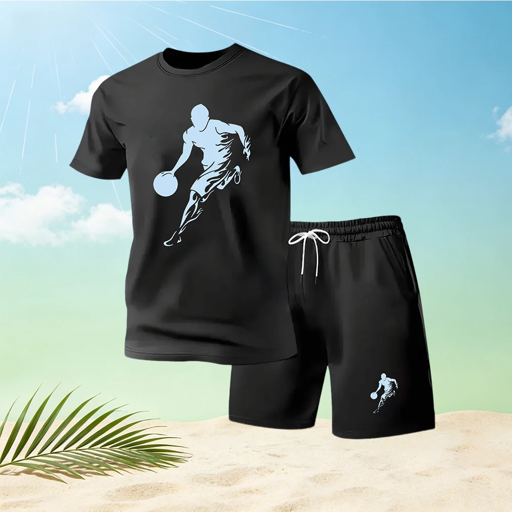 Men Trainning&Exercise Sets Summer Two-Piece Sportswear Quick Drying Short Sleeve Tops Shorts Suit For Running Outdoor Training