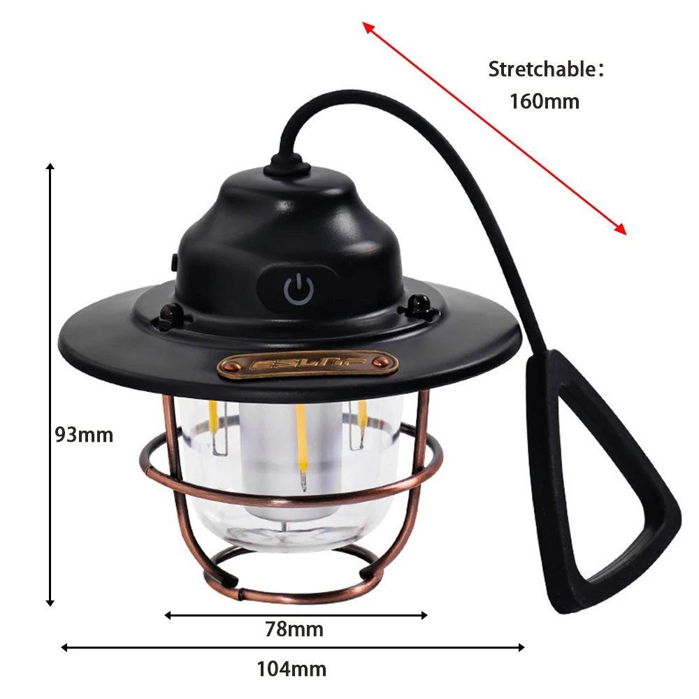 Retro Portable Camping Lantern Lamp Hanging Light USB 3 Modes Dimmable Flashlight Garden Yard Outdoor Emergency Flashlight