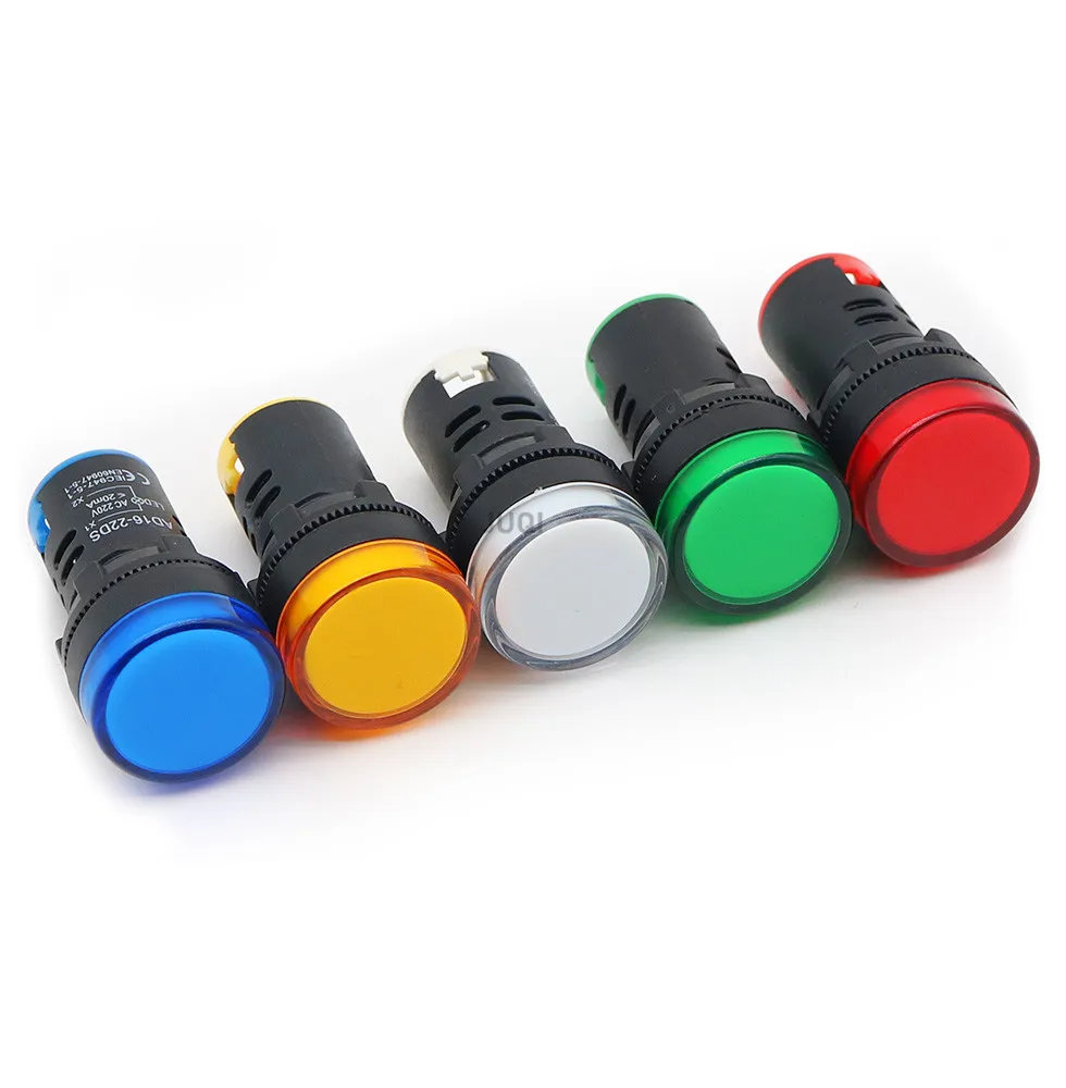 5 Stuks AD16-22DS Kleine Plastic Power Signal Lamp Led Indicator Kraal 12V 24V 220V Rood, Wit, Groen En Geel Waarschuwingslampje