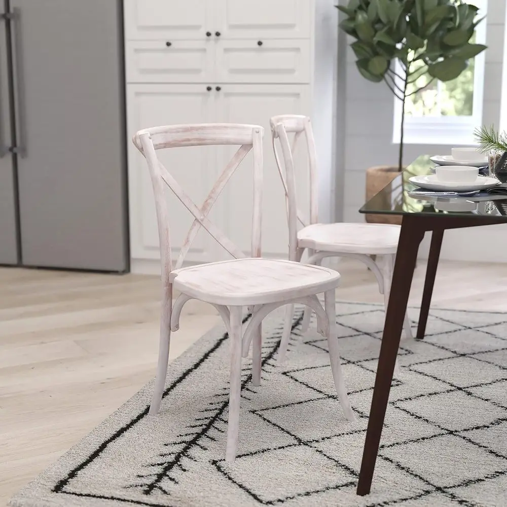 High-Back Stackable Wooden Dining Chair, Lime Wash Finish for Kitchens and Dining Rooms