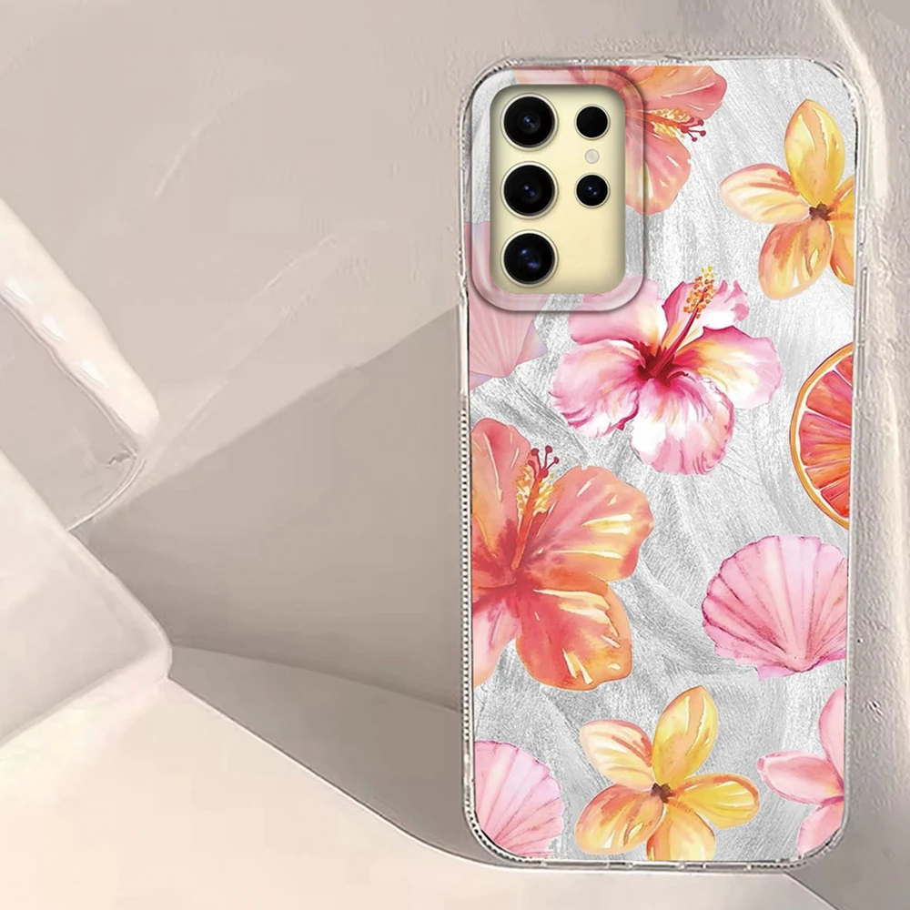 Sommer Rosa Hawaiian Floral Muster Frauen Mädchen Telefon Fall Für Samsung Galaxy S24 S22 S23 S25 Rand S21 Plus S20 FE Ultra Abdeckung