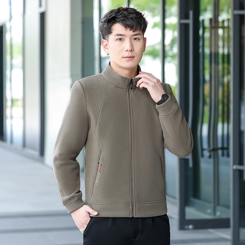 Chaqueta de lana Polar cálida y holgada para hombre, chaqueta con cuello levantado a prueba de frío, chaqueta informal de negocios para otoño e invierno