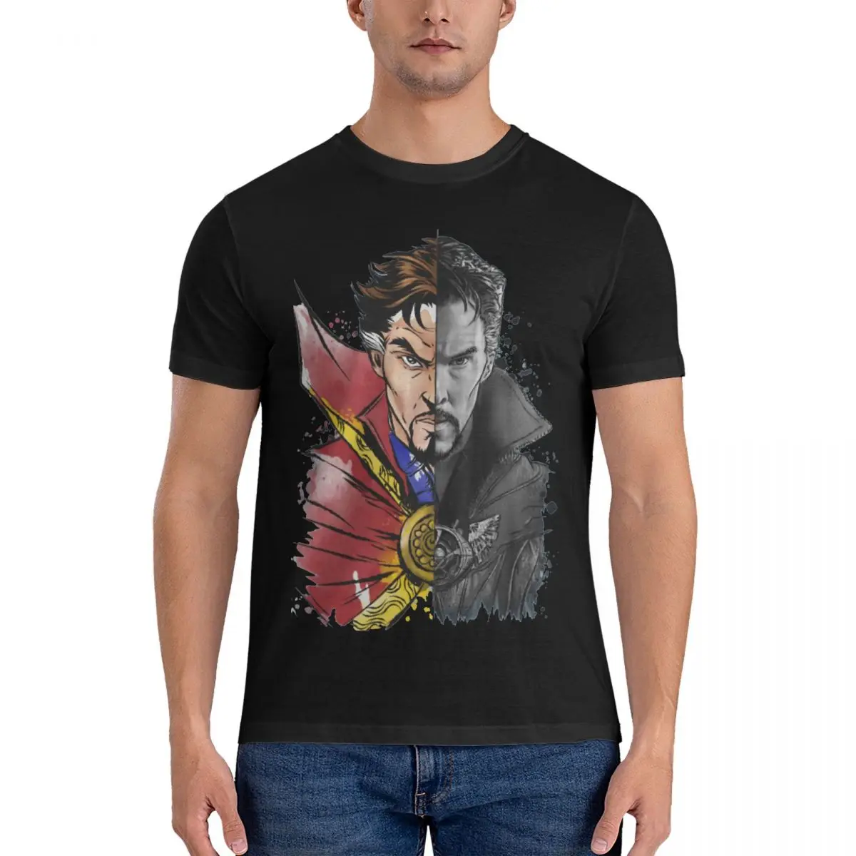 

Men T-Shirt Superheroes Supreme Sorcerer Hipster Pure Cotton Tees Short Sleeve Disney Captain America Film T Shirts Crew Neck T