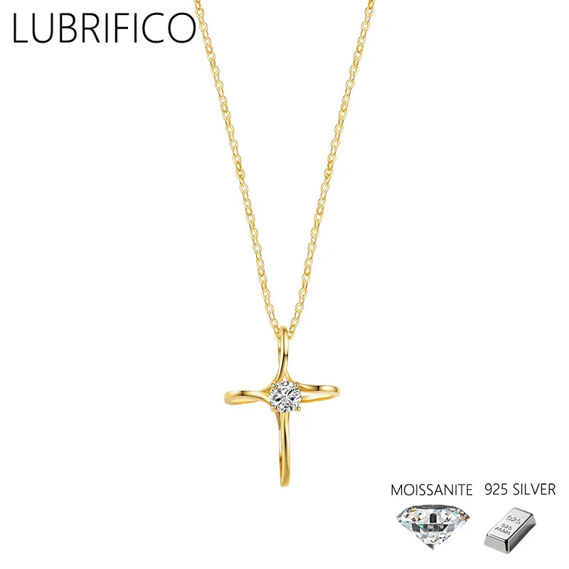 

2mm D Color Moissanite Cross Shape Necklace 925 Sterling Silver Lad Diamond Pendant For Women Fine Jewelry Wedding