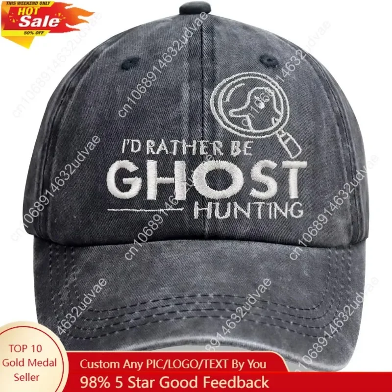 

I'd Rather Be Ghost Hunting Hat, Halloween Decorations for Men Women, Adjustable Cotton Spooky Boo Baseball Cap