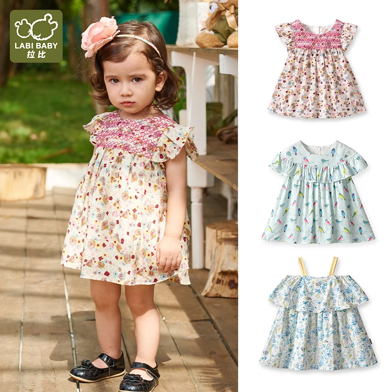 

Baby Girls Summer Dresses Cute Print Knee Length Dresses Girl Flower Print Sundresses Short Sleeve Dress Kids Girls Clothes 2024