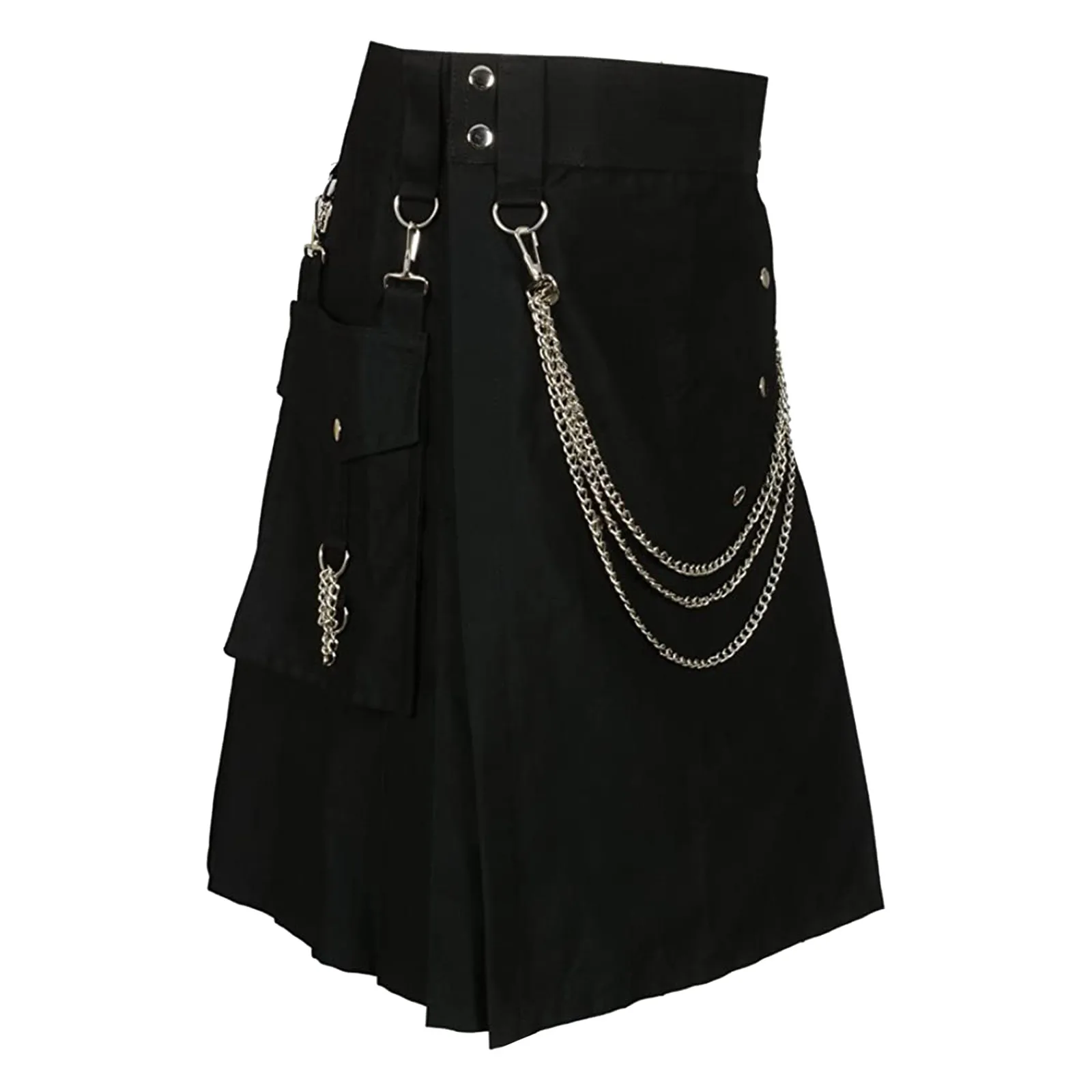 High Quality Men Pleated Skirt Fashion Cool Pocket Kilts Black Gothic Kilt Vintage Warrior Cargo Kilt Metal Belt Pleated Skirts