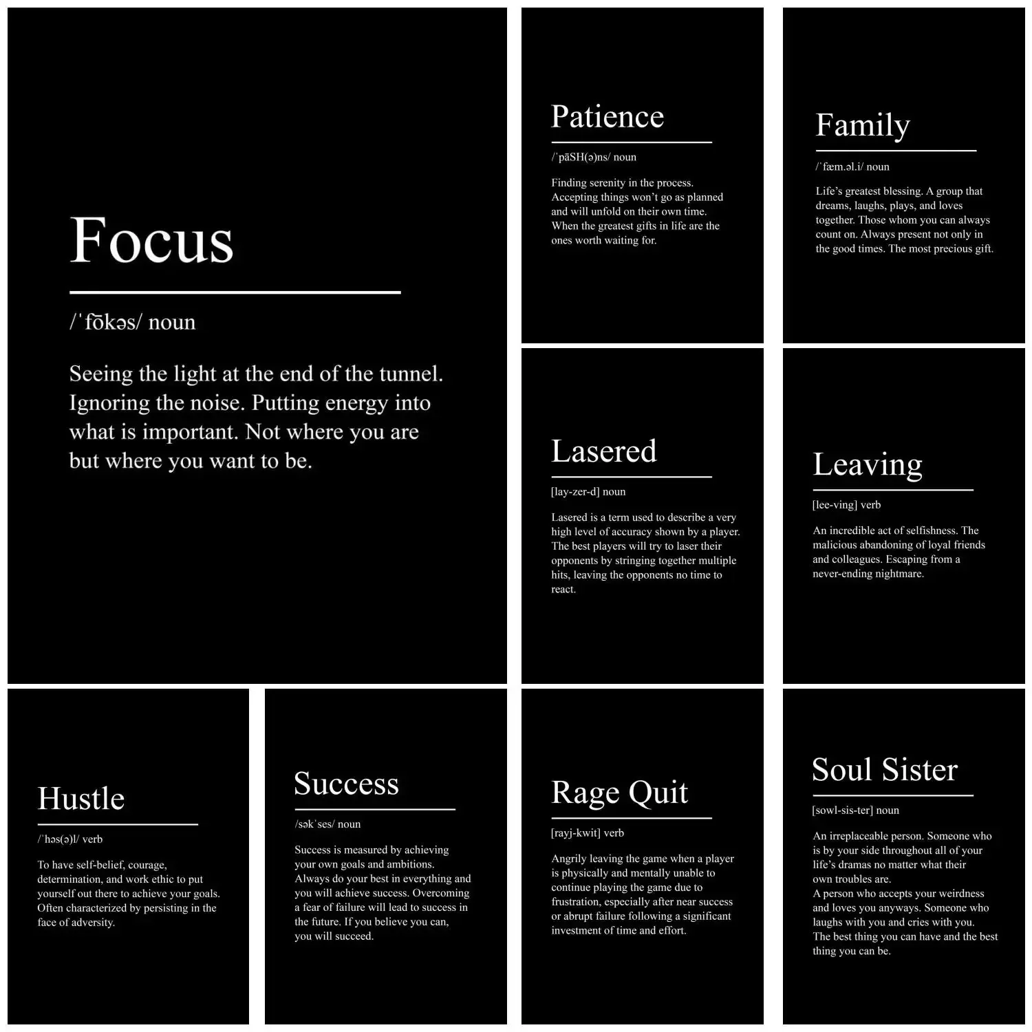 Minimalist Inspirational phrases Canvas Poster Success Focus Patience Definition Canvas Painting for Home Office Wall Decor